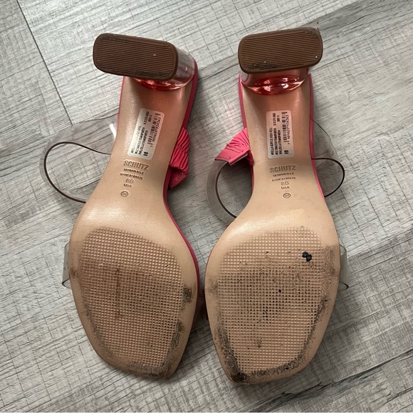 SCHUTZ Ariella Acrylic Heels Pink Clear-Strap Block Heel Sandals Size 8 - Picture 14 of 15